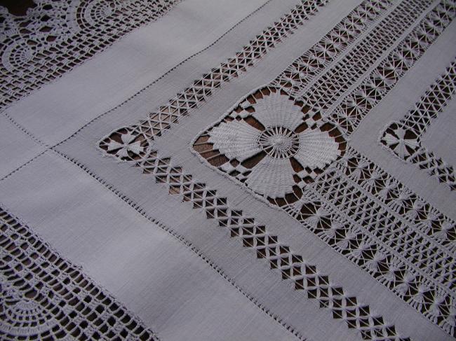 Stunning table centre or chest topper with drawn thread & irish guipure1890