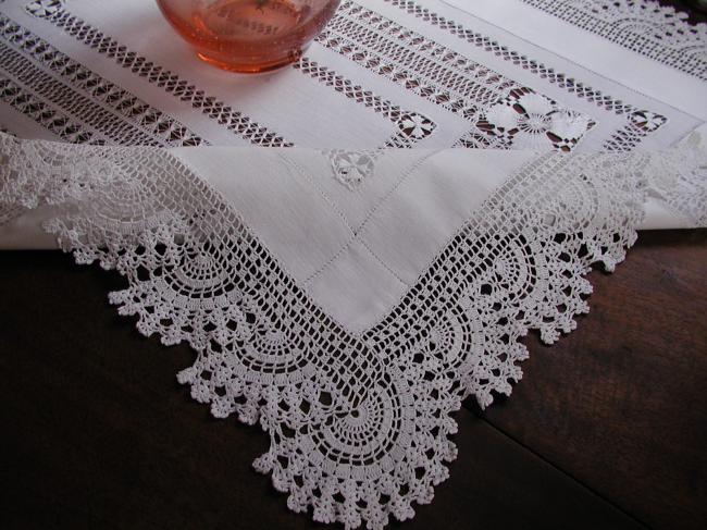 Stunning table centre or chest topper with drawn thread & irish guipure1890