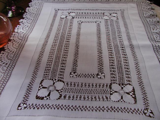 Stunning table centre or chest topper with drawn thread & irish guipure1890