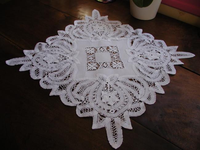 Gorgeous Battenburg table centre with drawn thread river 1900