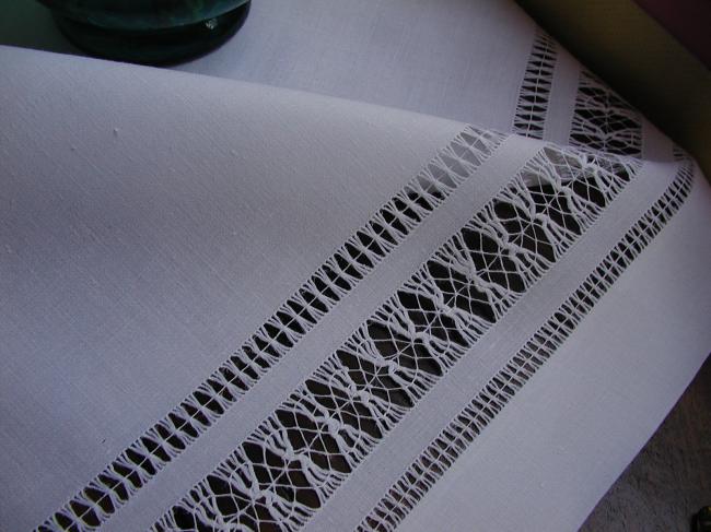 Wonderful drawn thread works tablecloth with a floral monogram H