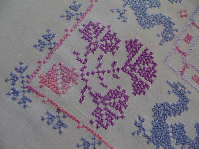 Stunning linen tablecloth with embroidered salamanders