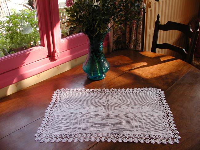 Superb crochet lace with butterfly table centre or tray cloth