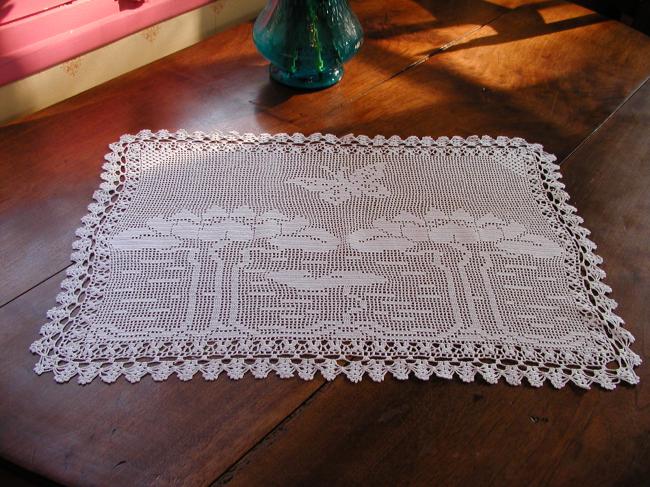 Superb crochet lace with butterfly table centre or tray cloth