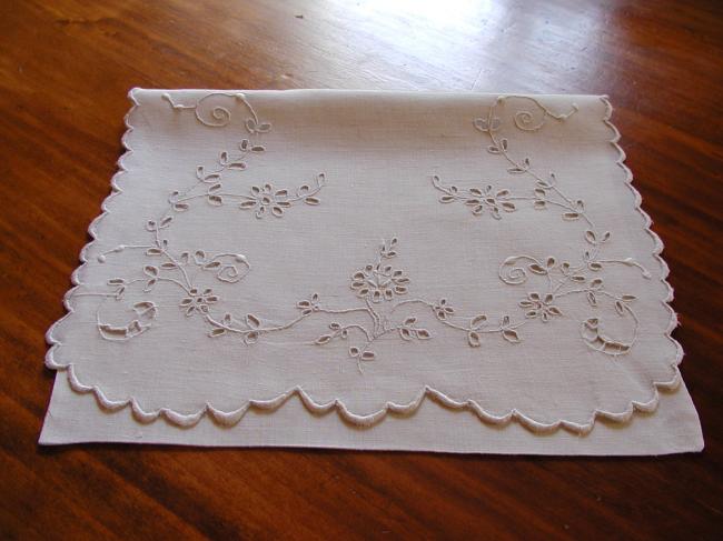 Very pretty linen nightcase in Richelieu embroidery