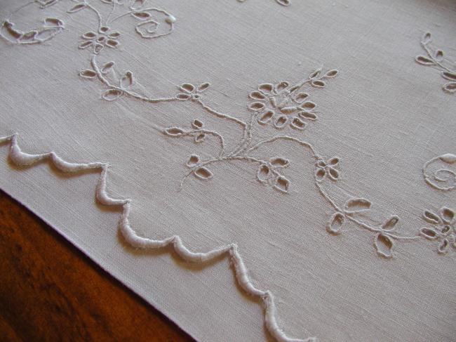 Very pretty linen nightcase in Richelieu embroidery