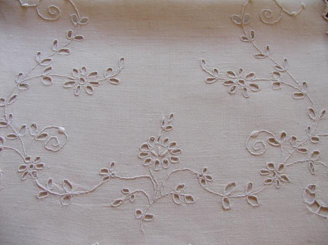 Very pretty linen nightcase in Richelieu embroidery