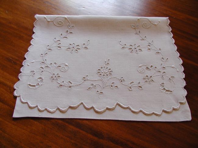 Very pretty linen nightcase in Richelieu embroidery