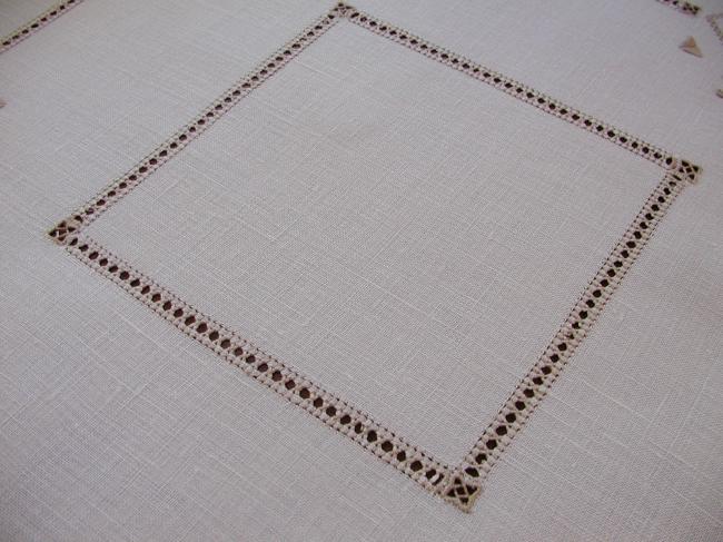 Lovely squared table centre with drawn thread works and filet lace inserts