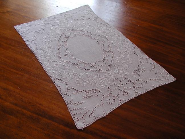 Gorgeous tray cloth with punch and drawn thread works