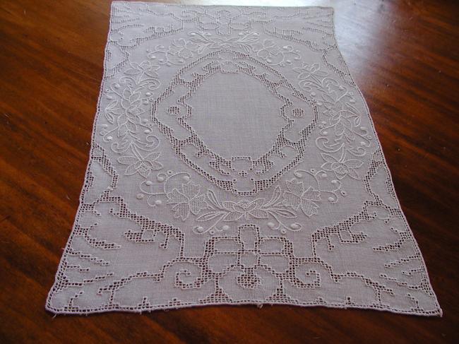 Gorgeous tray cloth with punch and drawn thread works