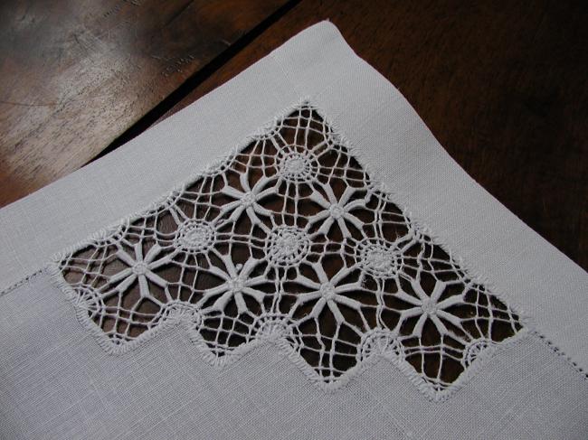 Wonderful drawn thread table centre with a monogramm E.G