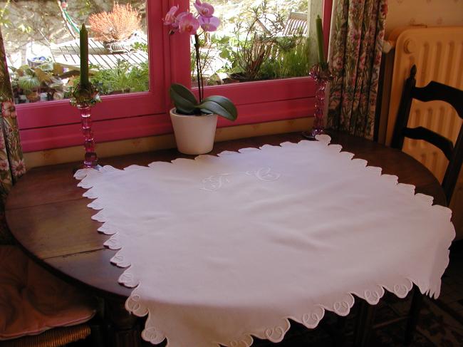 Wonderful pillow sham with gorgeous white works and monogramm FC