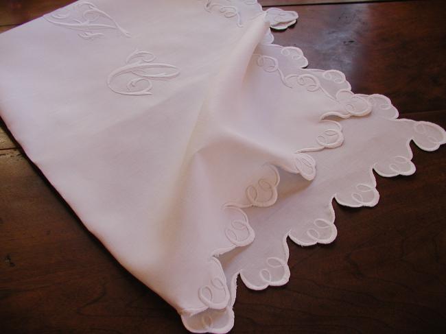 Wonderful pillow sham with gorgeous white works and monogramm FC