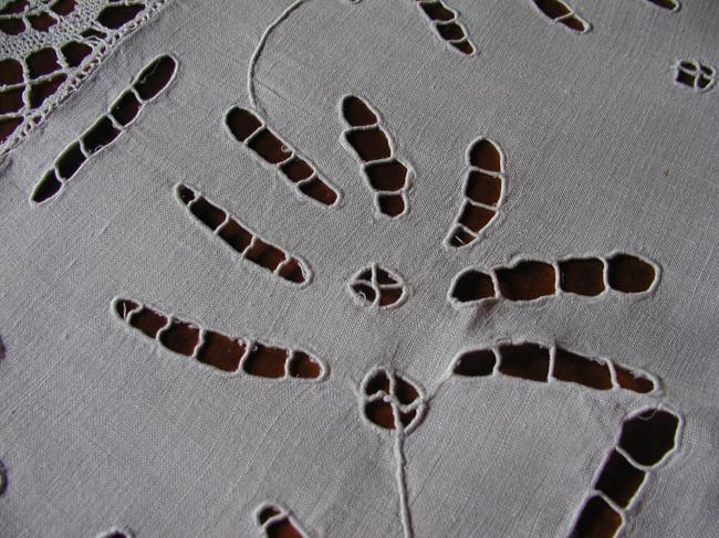 Gorgeous and very large table runner with lovely Richelieu work and Cluny lace