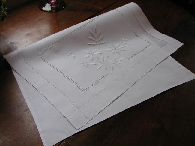 So sweet nightdress case with white embroidery of foliage and flowers