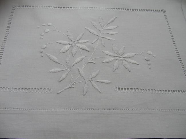 So sweet nightdress case with white embroidery of foliage and flowers
