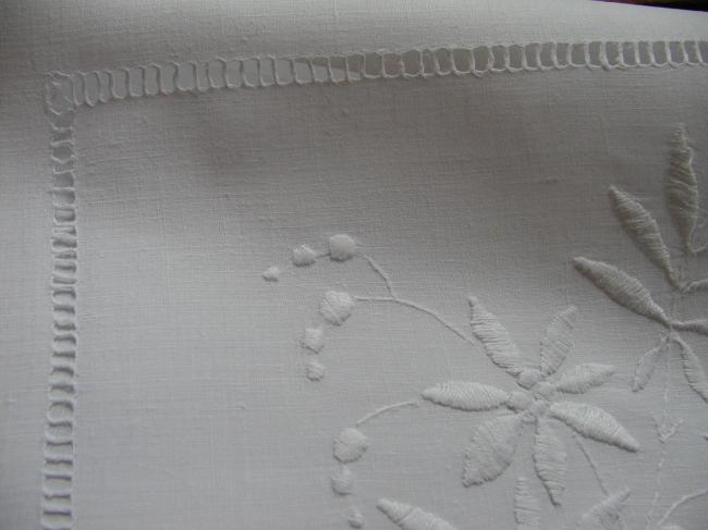 So sweet nightdress case with white embroidery of foliage and flowers