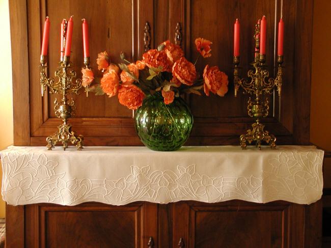 Stunning mantel piece top with embroidered bells and foliage