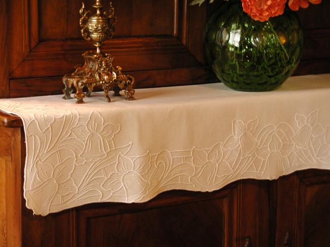 Stunning mantel piece top with embroidered bells and foliage