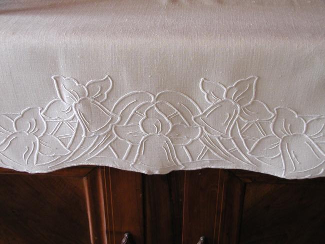 Stunning mantel piece top with embroidered bells and foliage