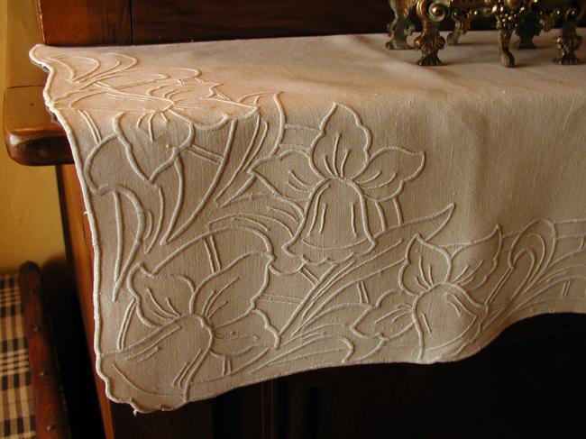 Stunning mantel piece top with embroidered bells and foliage