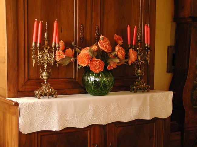 Stunning mantel piece top with embroidered bells and foliage