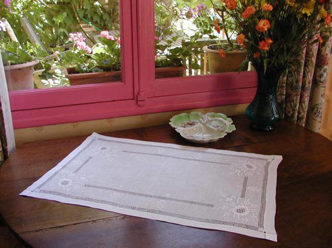 Gorgeous table centre with drawn thread and white works circa 1890