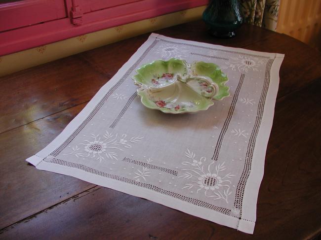 Gorgeous table centre with drawn thread and white works circa 1890