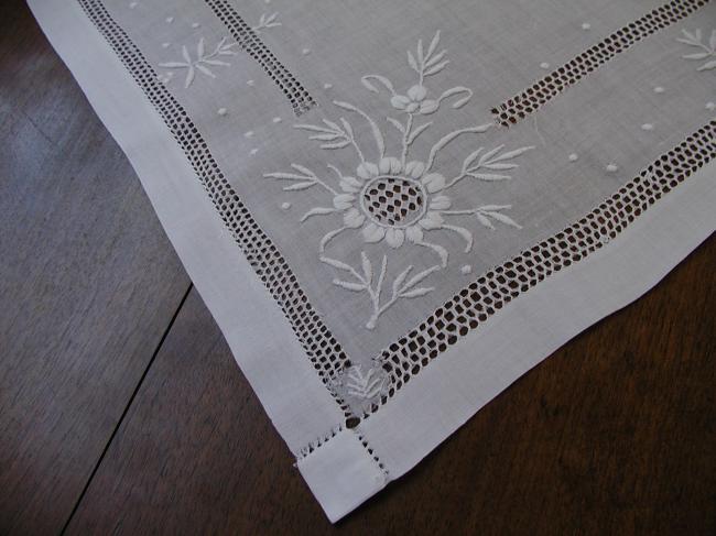Gorgeous table centre with drawn thread and white works circa 1890