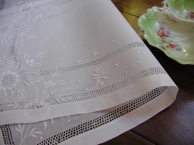 Gorgeous table centre with drawn thread and white works circa 1890