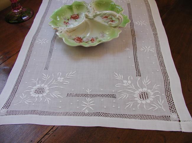 Gorgeous table centre with drawn thread and white works circa 1890