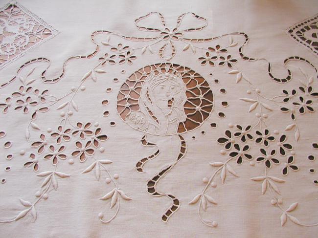 Stunning Panel with Cluny lace and Richelieu embroidery describing Napoléon