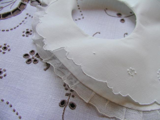 Lovely double bib with Colbert hand-embroidery and net lace