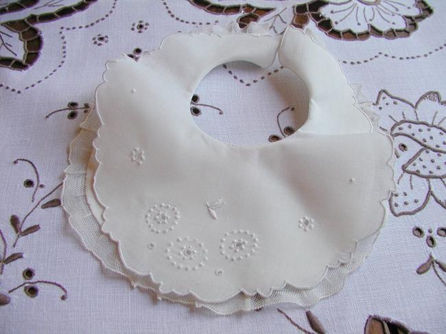 Lovely double bib with Colbert hand-embroidery and net lace