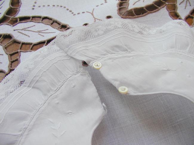 Stunning double bib with hand-embroidered flowers in ribbons & Valenciennes lace