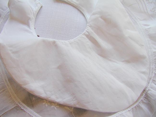 Stunning double bib with hand-embroidered flowers in ribbons & Valenciennes lace