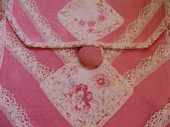 So gorgeous needlework bag with patchworks and Cluny lace