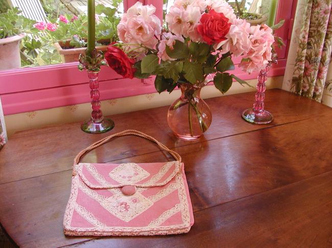 So gorgeous needlework bag with patchworks and Cluny lace