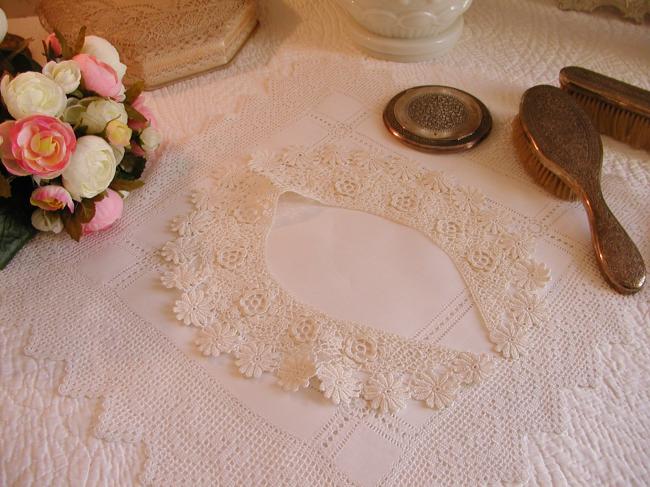 Superb fine collar hand-made irish guipure lace 1900