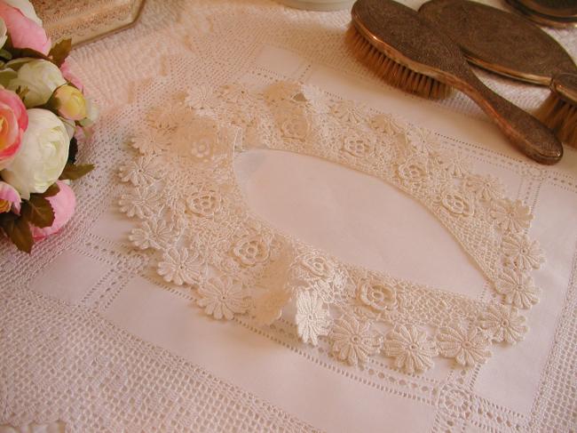 Superb fine collar hand-made irish guipure lace 1900