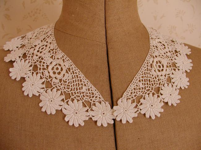 Superb fine collar hand-made irish guipure lace 1900