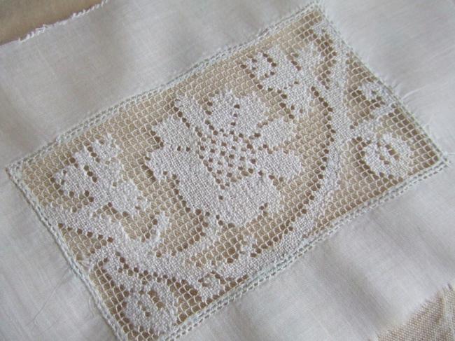 Motif rectangulaire réalisé en dentelle de filet faite sur fin linon 1900