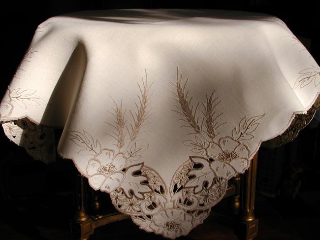 Wonderful Madeira tablecloth with wheat ear and poppies.