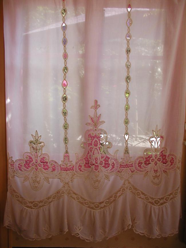 Magnifique rideau store en voile de coton et dentelle de Battenbourg 1900
