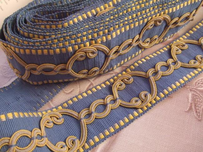 Magnifique galon passementerie de luxe, style Empire, jaune et bleu, 5mètres