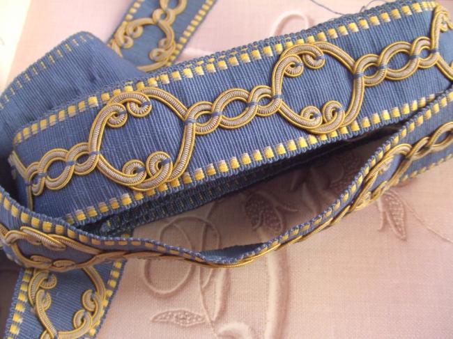 Magnifique galon passementerie de luxe, style Empire, jaune et bleu, 5mètres