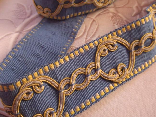 Magnifique galon passementerie de luxe, style Empire, jaune et bleu, 5mètres
