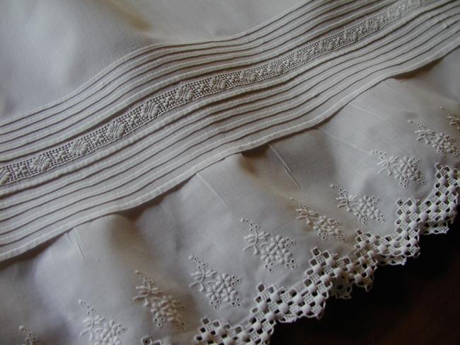 Superb border of petticoat with gorgeous hand made  whitte embroidery 1890