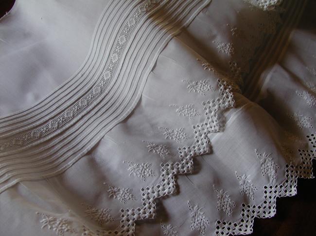 Superb border of petticoat with gorgeous hand made  whitte embroidery 1890